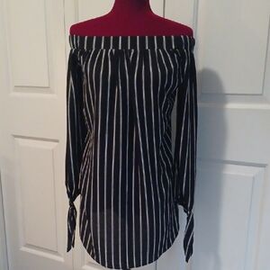 Rhapsody Black & White Striped Off-Shoulder Dress NWOT S/P